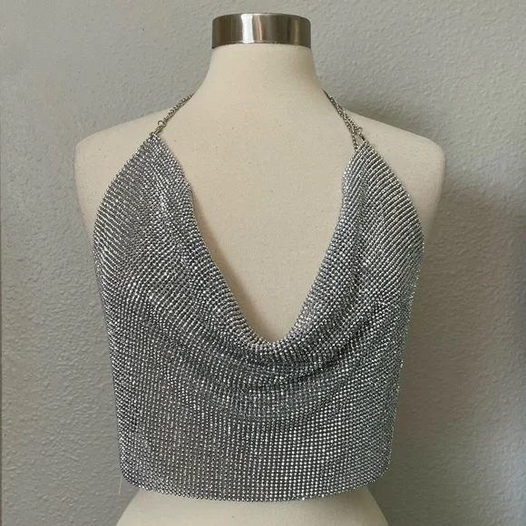 NWT Bodyrage Silver Chainmail Halter Top OSFM Clubwear Sexy New - Picture 3 of 9